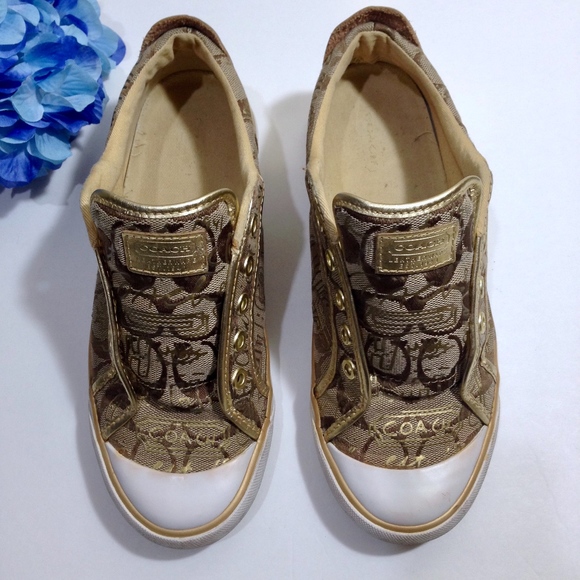 Coach Shoes - COACH "Barrett" Gold Graffiti Sneakers Size 7.5